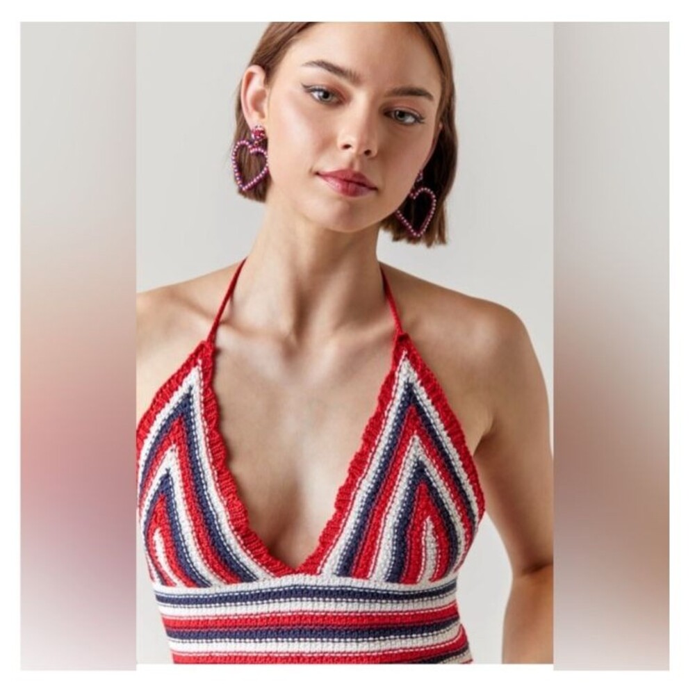 NWT Americana Crochet Halter Crop Top XS Festival Nautical Beachy Yacht